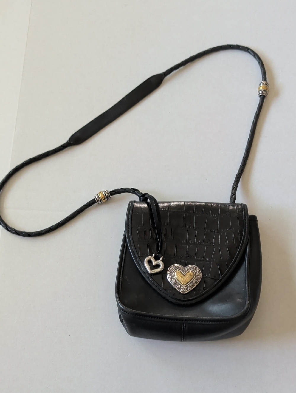 Brighton Black Crossbody with Heart Medallions